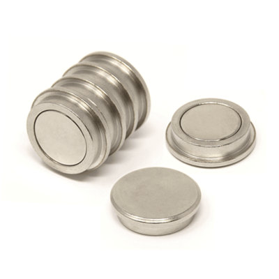 N42 Neodymium Top Hat Pot Magnet for Office, Fridge, Whiteboard, Refrigerator & DIY - 30mm x 8mm thick - 18.6kg Pull - Pack of 6