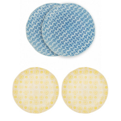 Nadiya Hussain Set of 4 Embossed Plates Yellow/Blue