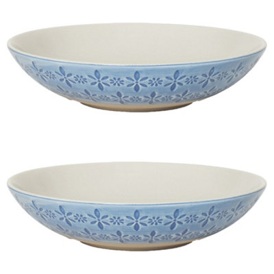 Nadiya Hussain Shallow Embossed Bowl Blue  Set of 2