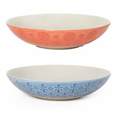 Nadiya Hussain Shallow Embossed Bowls Red/Blue Set of 2