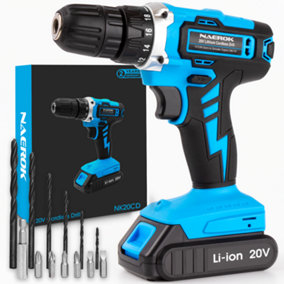 Naerok Cordless Drill 20V Electric Screwdriver Fast Charge 13 Pc Kit Li-Ion Battery Work Light & Charger Included