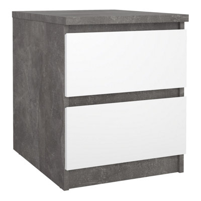 Naia Bedside 2 Drawers in Concrete/White high gloss