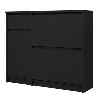 Naia Shoe Cabinet with 2 Shoe Compartments, 1 Door and 1 Drawer in Black Matt