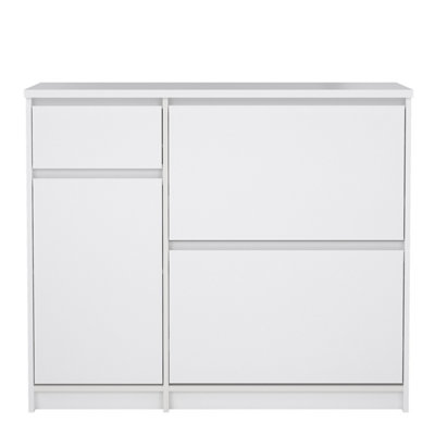 Naia Shoe Cabinet with 2 Shoe Compartments, 1 Door and 1 Drawer in White High Gloss