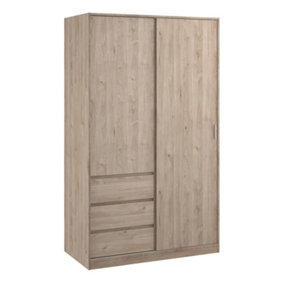 Naia Wardrobe with 1 Sliding door + 1 door + 3 drawers in Oak structure Jackson Hickory
