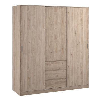 Naia Wardrobe with 2 sliding doors + 1 door + 3 drawers in Oak ...