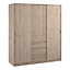 Naia Wardrobe with 2 sliding doors + 1 door + 3 drawers in Oak structure Jackson Hickory