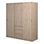 Naia Wardrobe with 2 sliding doors + 1 door + 3 drawers in Oak structure Jackson Hickory