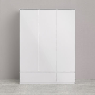 Naia Wardrobe with 3 doors + 2 drawers in White High Gloss