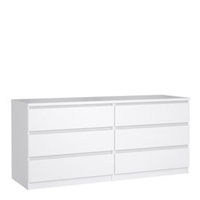 Naia Wide Chest of 6 Drawers (3+3) in White High Gloss