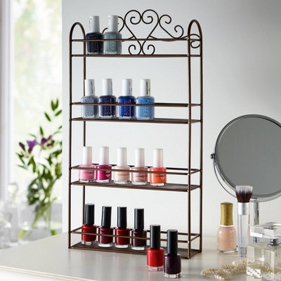 Nail Polish Rack Freestanding or Wall Mounted Bronze Effect Metal Nail Varnish Holder with 4 Shelves H41 x W22 x D6.5cm
