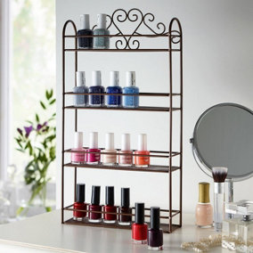 Nail Polish Rack - Freestanding or Wall Mounted Bronze Effect Metal Nail Varnish Holder with 4 Shelves - H41 x W22 x D6.5cm