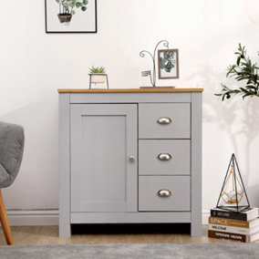 Name FurnitureHMD Storage Sideboard Cupboard Buffet Table with 1 Door 3 Drawers Grey and Oak