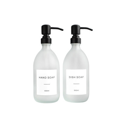 Namie Home Frosted White Glass Double Dispenser Set of 2 For Hand Soap & Dish Soap With Pump and White Waterproof Label Price Comparisons | Compare The Build