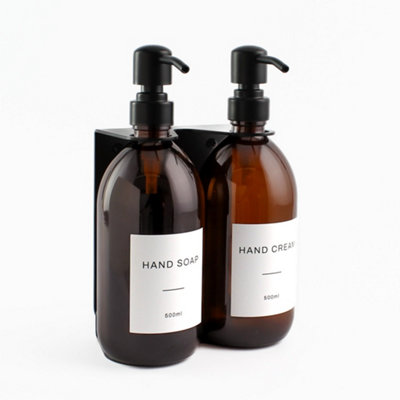 Namie Home Wall Bracket Dispenser Set - Hand Soap & Hand Cream Double Amber Glass 500ml Bottles With Mounted Holder Price Comparisons | Compare The Build