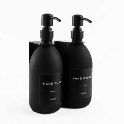 Namie Home Wall Bracket Dispenser Set - Hand Soap & Hand Cream Double Matte Black Glass 500ml Bottles With Mounted Holder Price Comparisons | Compare The Build