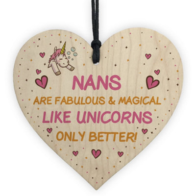 Nan Plaque Wooden Heart Funny Nan Gift For Birthday Christmas Unicorn ...