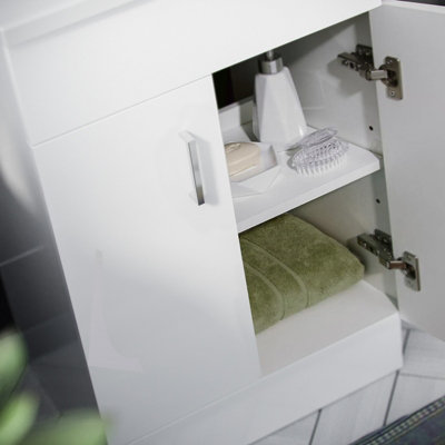 Nanuya 500mm Freestanding Gloss White MDF Vanity Cabinet with Ceramic Basin Sink