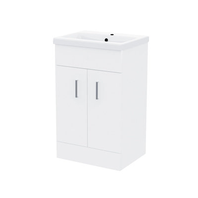 Nanuya 500mm Freestanding Gloss White MDF Vanity Cabinet with Ceramic Basin Sink