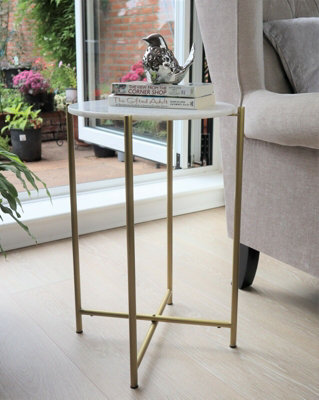 Naomi Nature White Marble Side Table with Gold Metal Base