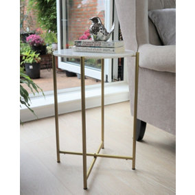 Naomi Nature White Marble Side Table with Gold Metal Base