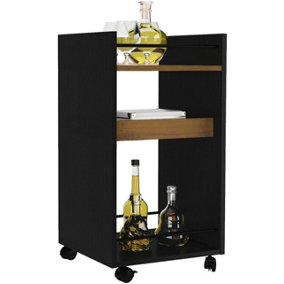 Naples Black and Pine Effect Finish Serving Cart Side Table