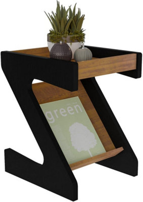 Naples Black and Pine Effect Finish Z Shaped Storage Side Table