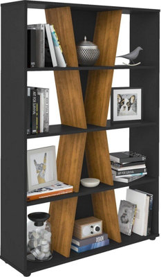 Naples Bookcase Black and Pine Effect Finish with Inlaid Centre Section