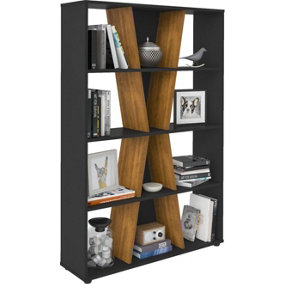 Naples Bookcase Black and Pine Effect Finish with Inlaid Centre Section