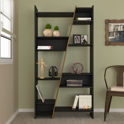 Naples Bookcase in Black and Pine Finish with Inlaid Centre Sections