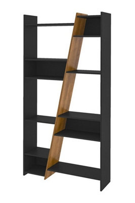 Naples Bookcase in Black and Pine Finish with Inlaid Centre Sections
