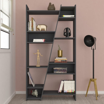 Naples Bookcase in Grey Painted Finish with Inlaid Centre Sections