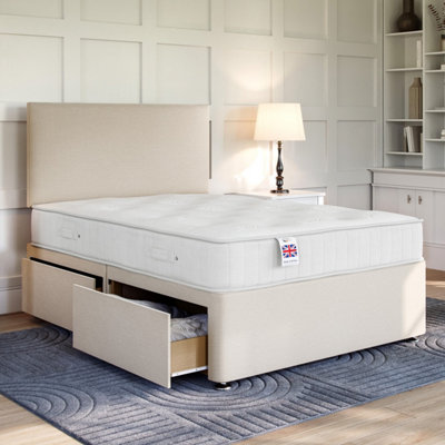 Naples Cream Platform Top Divan Bed Base 4FT Small Double with 4 ...