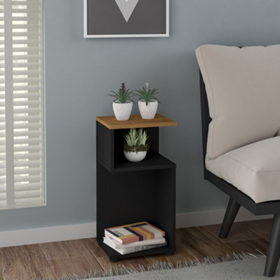 Naples Plant Stand Side Table in Black and Pine Effect Finish