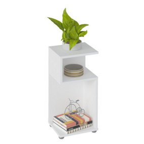 Naples Plant Stand Side Table White Painted Finish 2 Tier Storage Compartments