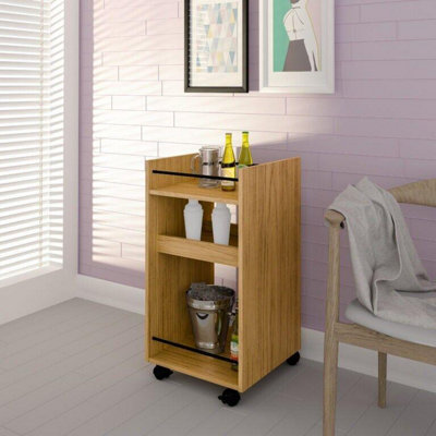 Naples Serving Cart Side Table in Oak Effect Finish