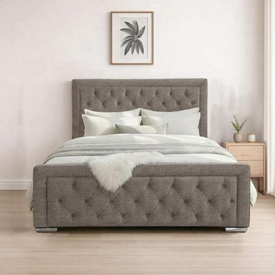 Naples Silver Upholstered Chesterfield Double Bed Frame, Modern Luxury ...