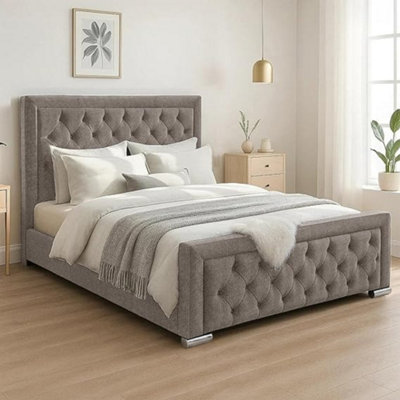 Naples Silver Upholstered Chesterfield Single Bed Frame, Modern Luxury ...
