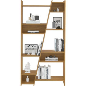Naples Tall Bookcase in Oak Finish with Inlaid Centre Sections