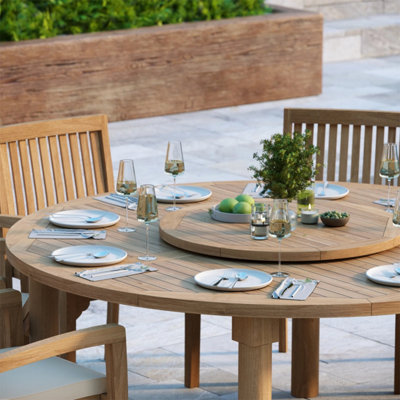 Naples Teak Garden Outdoor Dining Table & 8 Seat Chair Set - With Black ...