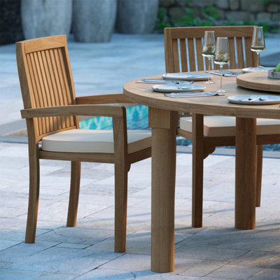 Naples Teak Garden Outdoor Dining Table & 8 Seat Chair Set - With Black ...