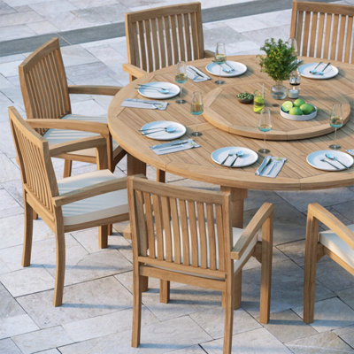 Naples Teak Garden Outdoor Dining Table & 8 Seat Chair Set - With Black ...