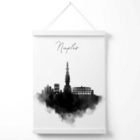 Naples Watercolour Skyline City Poster with Hanger / 33cm / White
