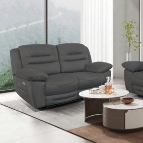 NAPOLI 2 Seater and 2 Seater Electric Recliner Sofas Suite in Grey Faux Suede