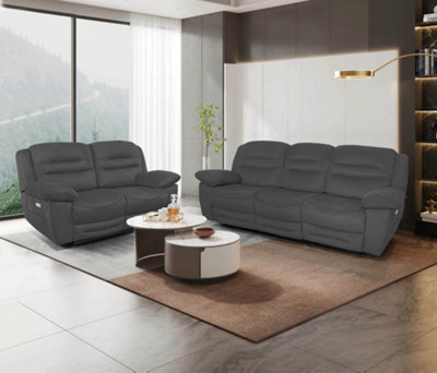NAPOLI 3 Seater and 2 Seater Electric Recliner Sofas Suite in Grey Faux Suede