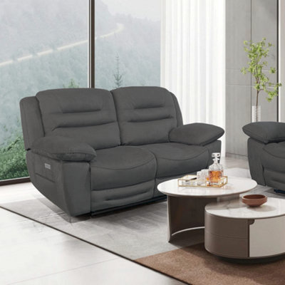 NAPOLI 3 Seater and 2 Seater Electric Recliner Sofas Suite in Grey Faux Suede