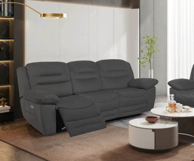 NAPOLI 3 Seater and 3 Seater Electric Recliner Sofas Suite in Grey Faux Suede
