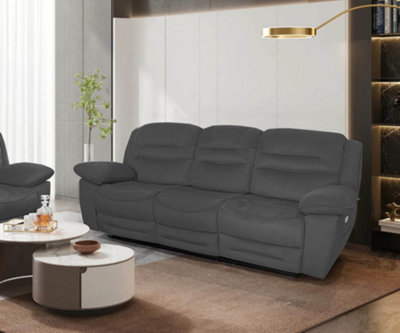 NAPOLI 3 Seater and 3 Seater Electric Recliner Sofas Suite in Grey Faux Suede