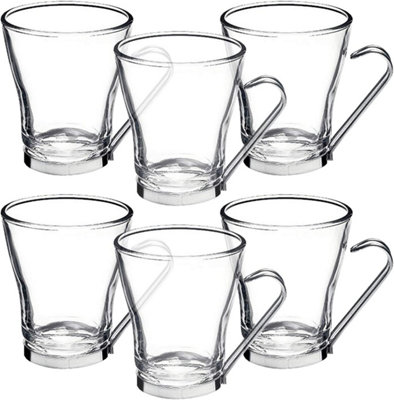 Napoli 6PC Glass & Stainless Steel Coffee Cups 22cl / 220ml / 7.4oz