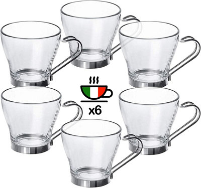 Napoli 6PC Glass & Stainless Steel Espresso Coffee Cups 8cl / 80ml / 2.7oz